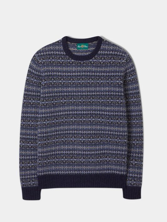 Towthorpe Fairisle Crew Neck - Oxford Blue